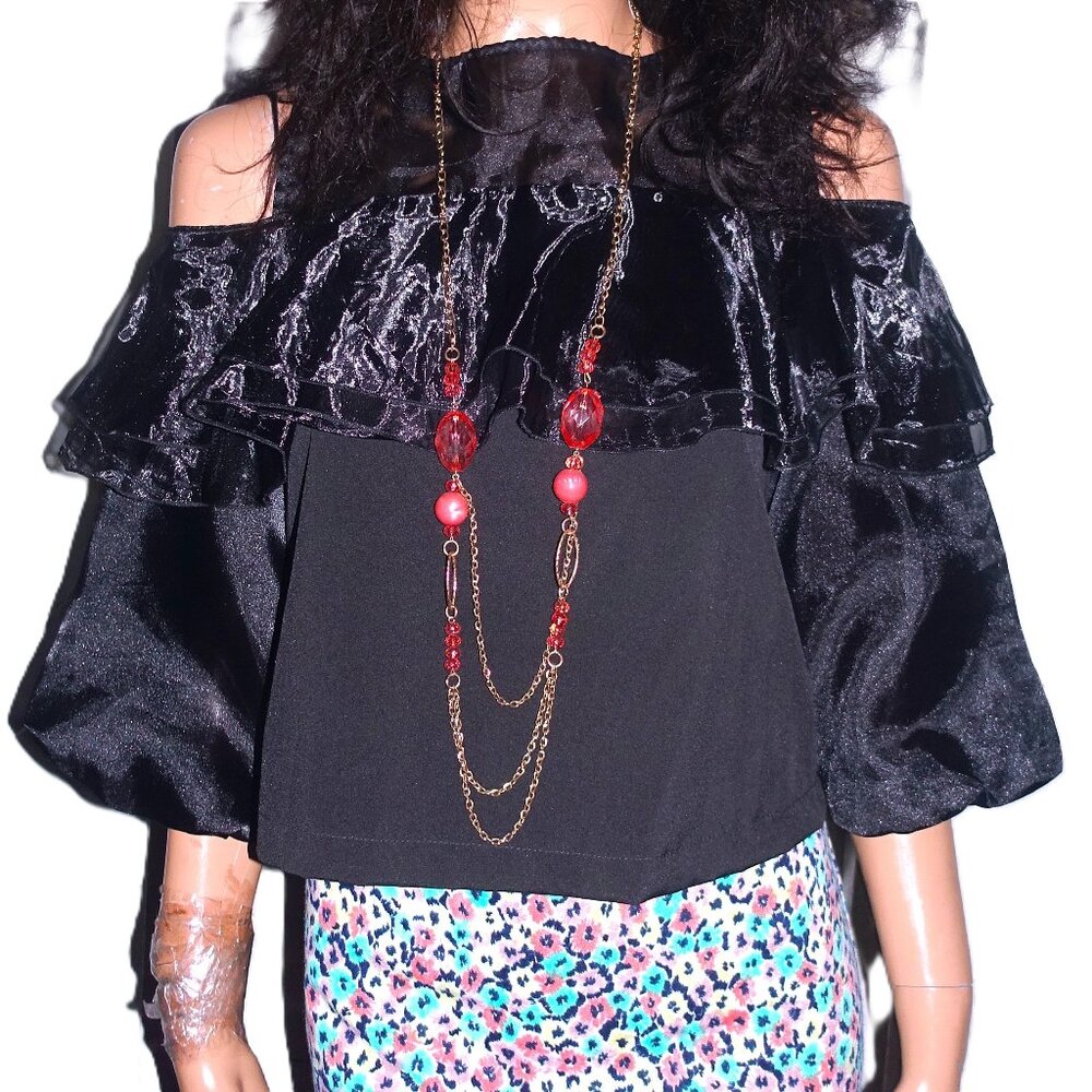Twist & Turn Black Cold Shoulder Blouse One Size